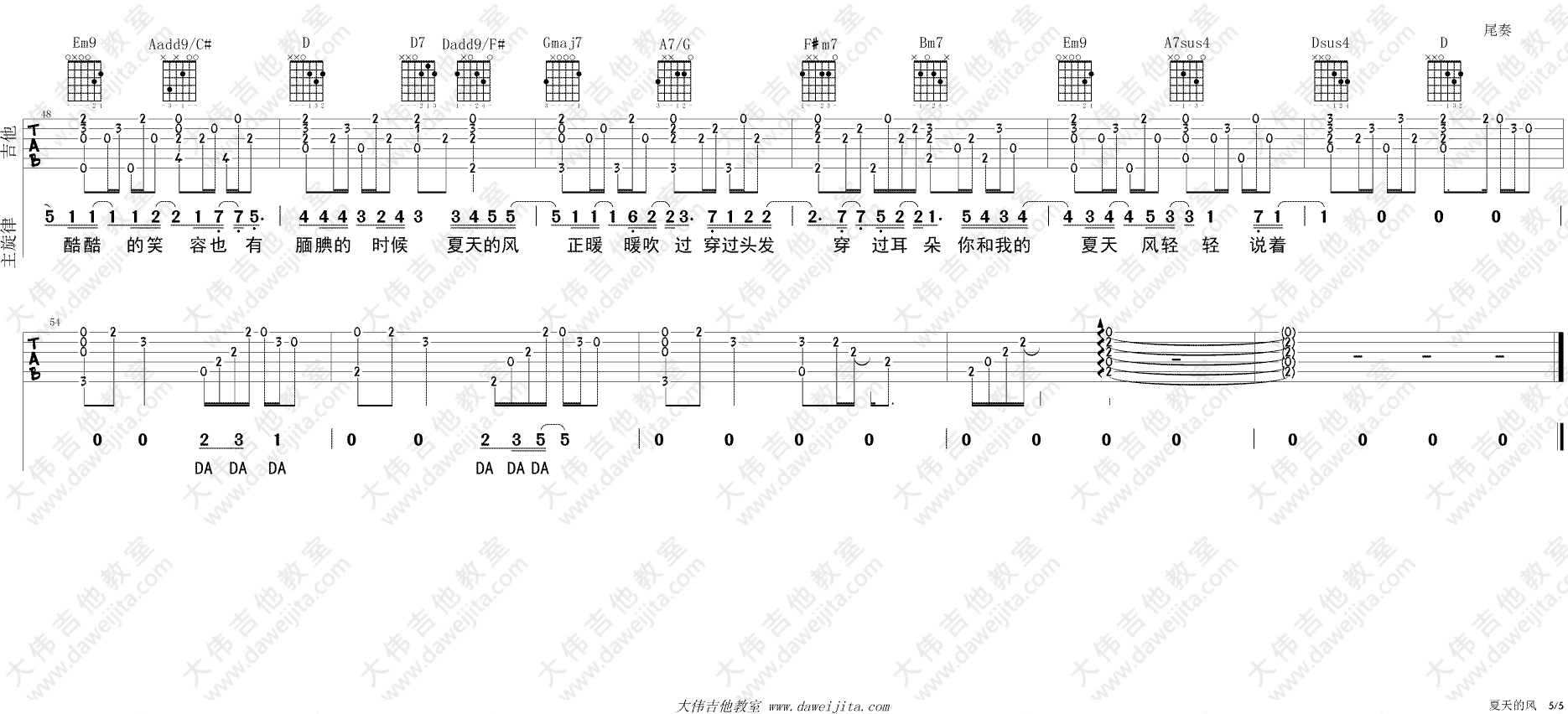 《夏天的风吉他谱》_温岚_吉他图片谱6张 图6