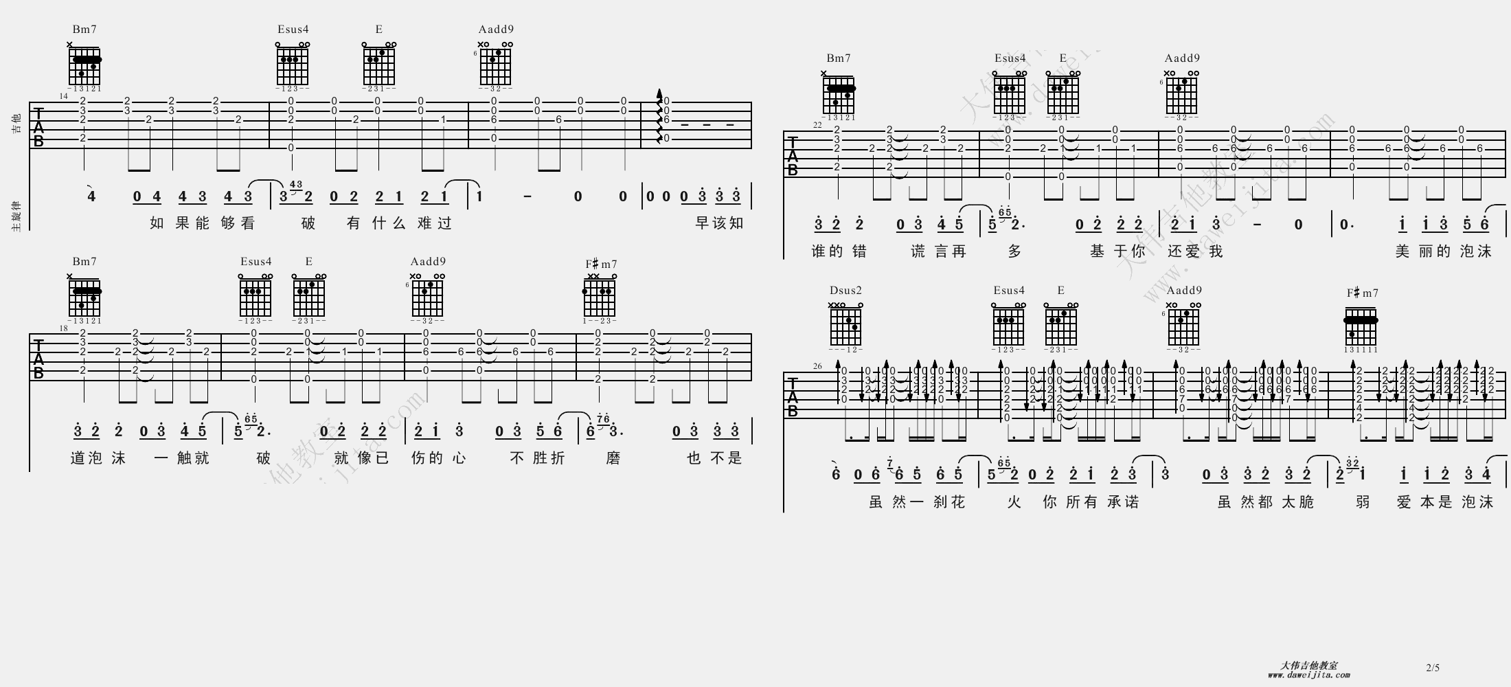 《泡沫吉他谱》_邓紫棋_吉他图片谱4张 图1