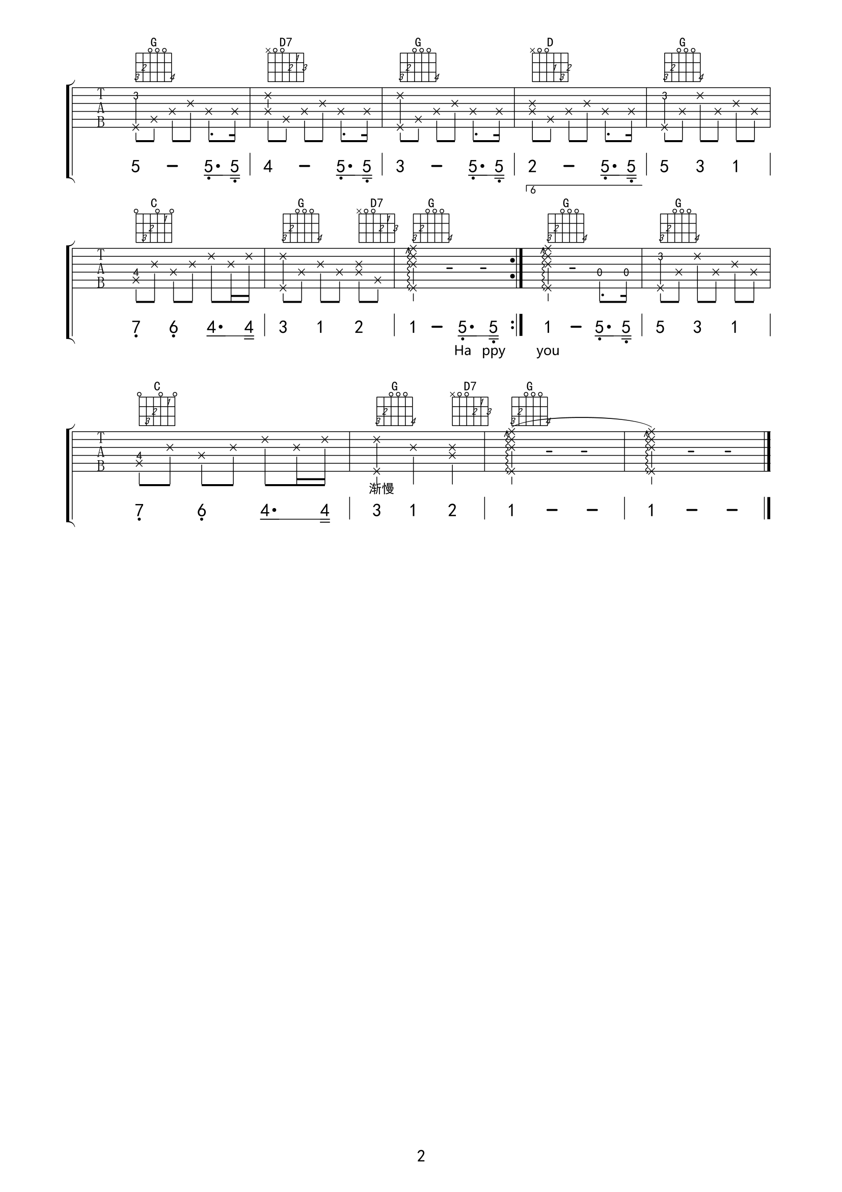 《生日快乐吉他谱》_儿歌_吉他图片谱3张 图3