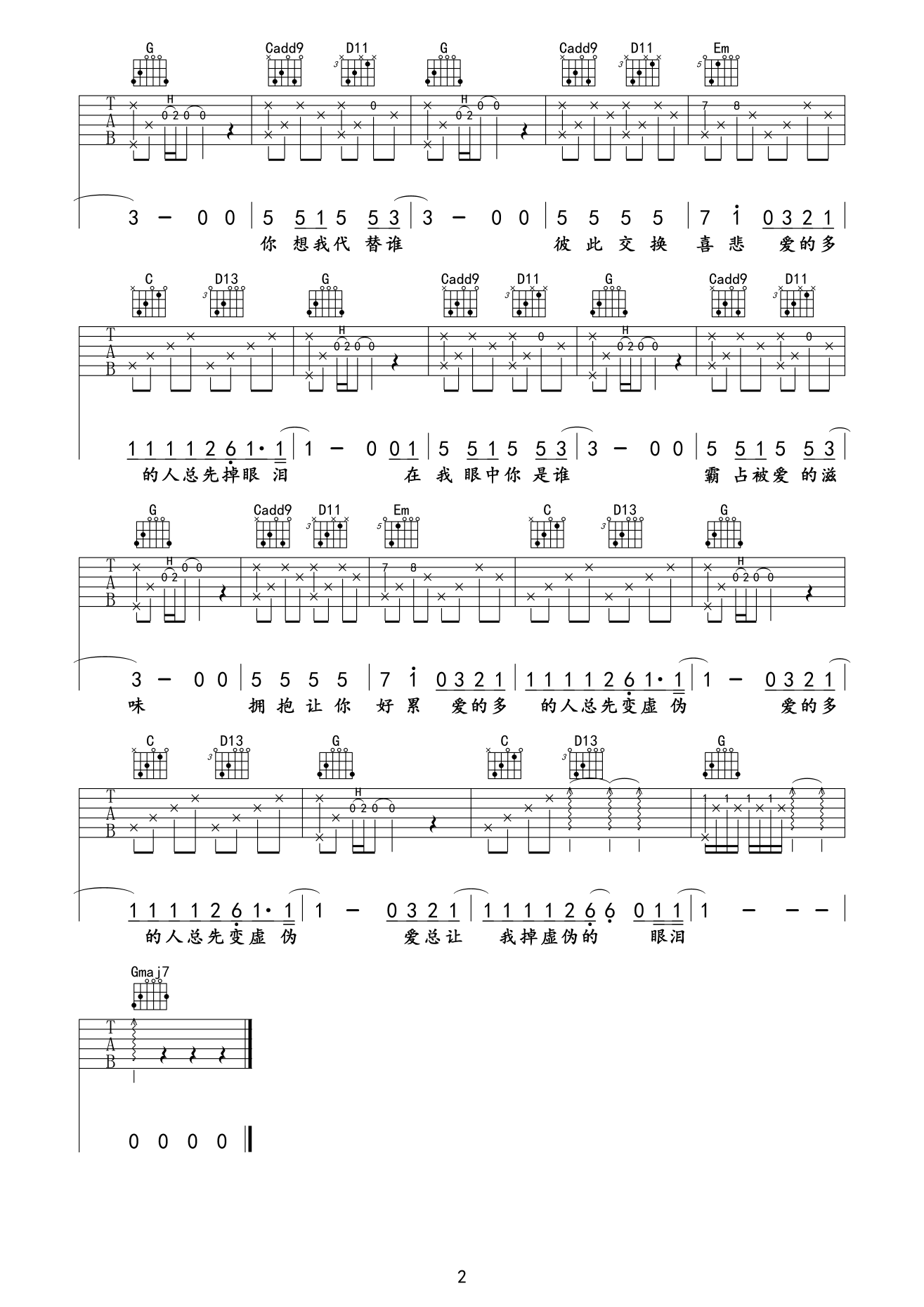 《谁吉他谱》_廖俊涛_吉他图片谱3张 图3