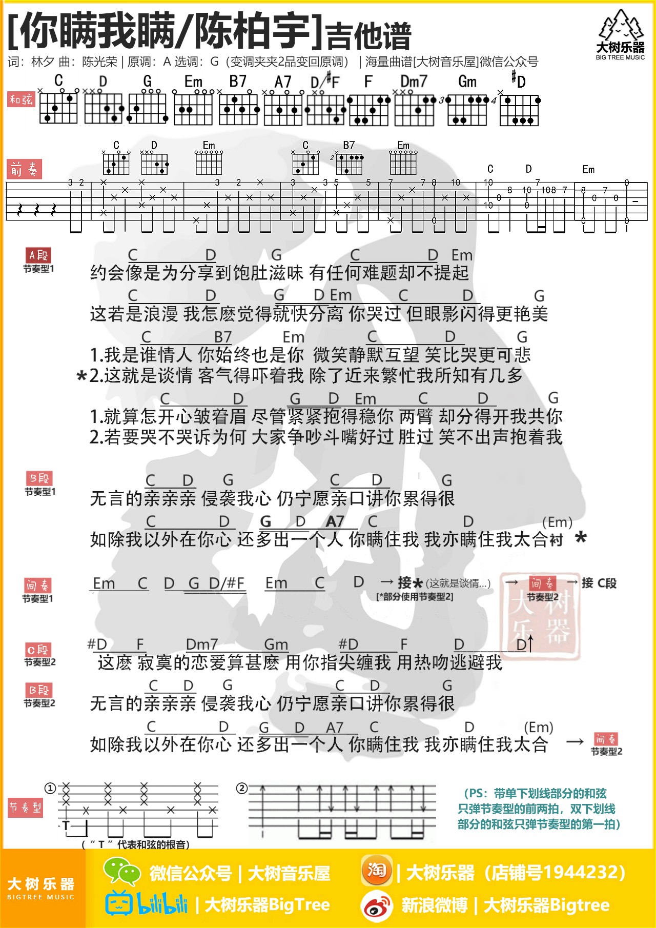 《你瞒我瞒吉他谱》_陈柏宇_吉他图片谱2张 图2