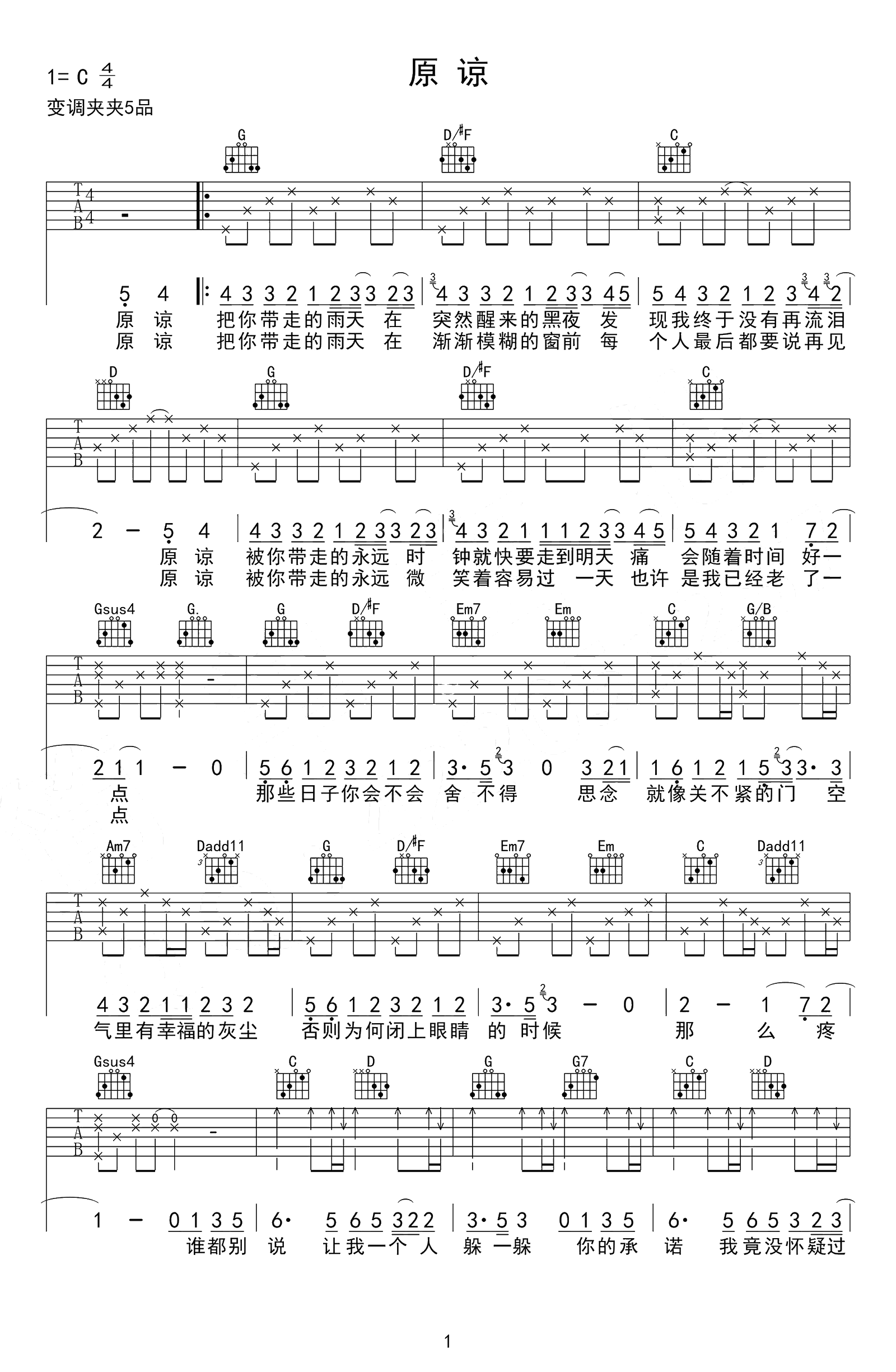 《原谅吉他谱》_张玉华_吉他图片谱4张 图2