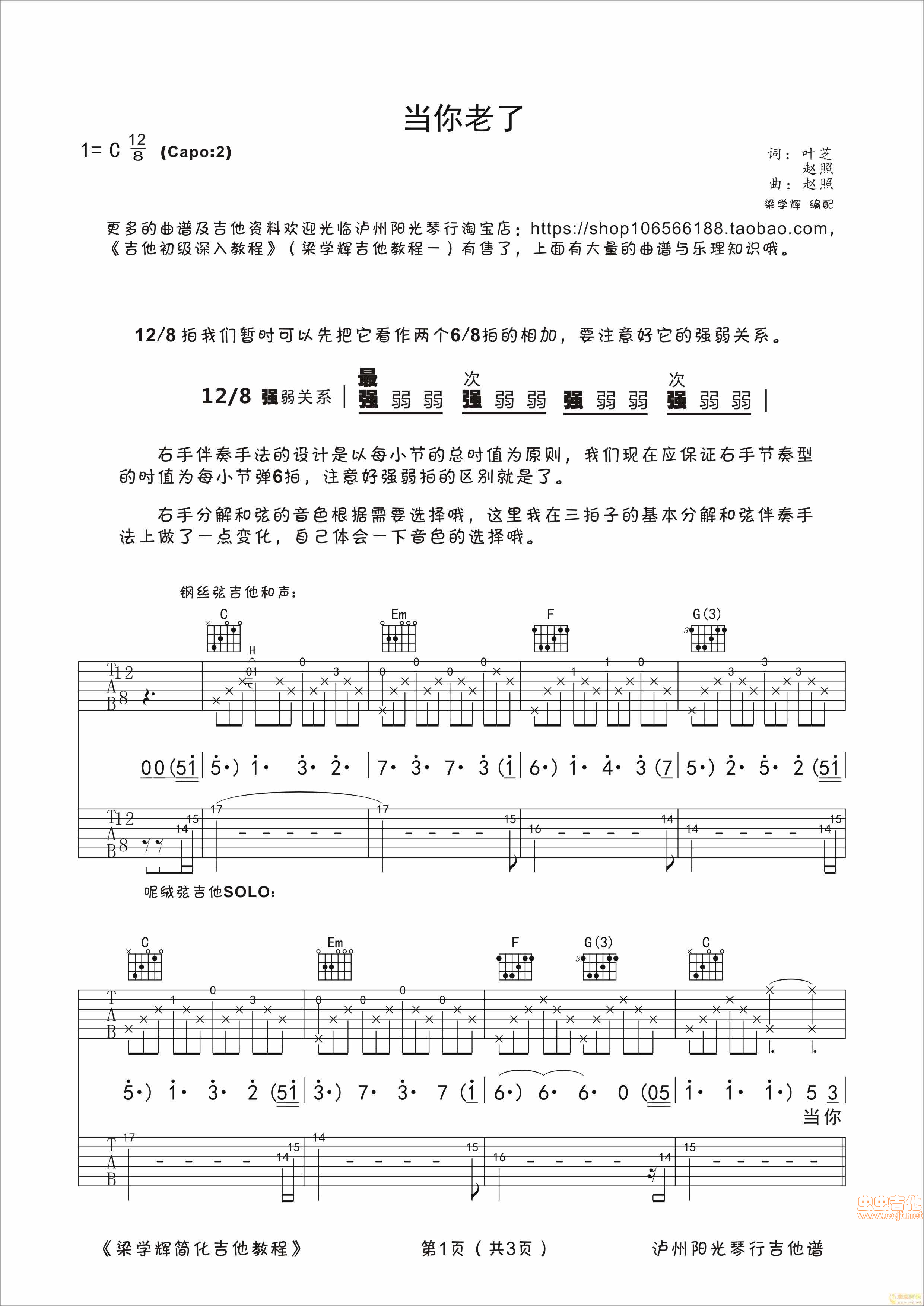 《当你老了吉他谱》_赵照_吉他图片谱4张 图2