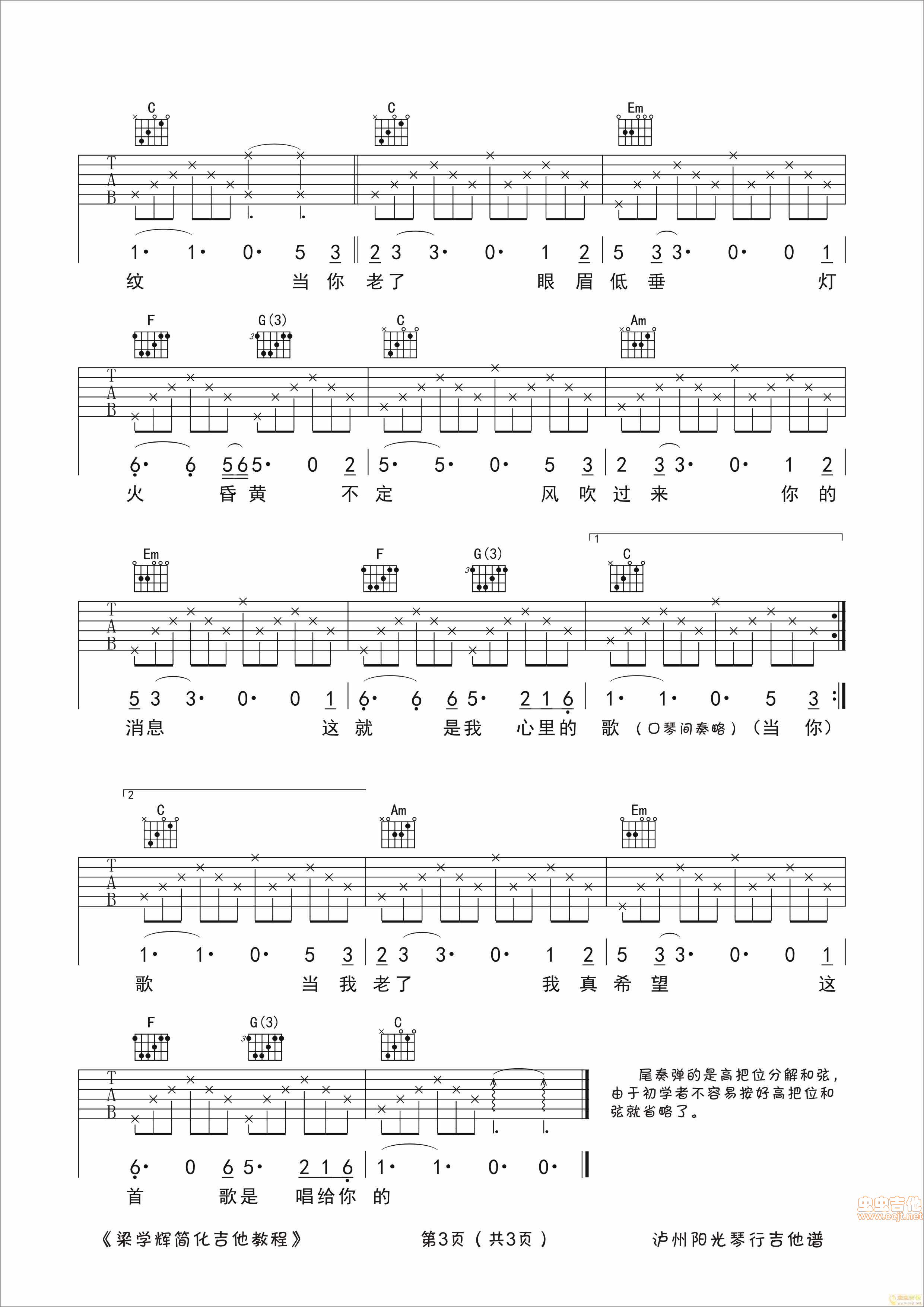 《当你老了吉他谱》_赵照_吉他图片谱4张 图4