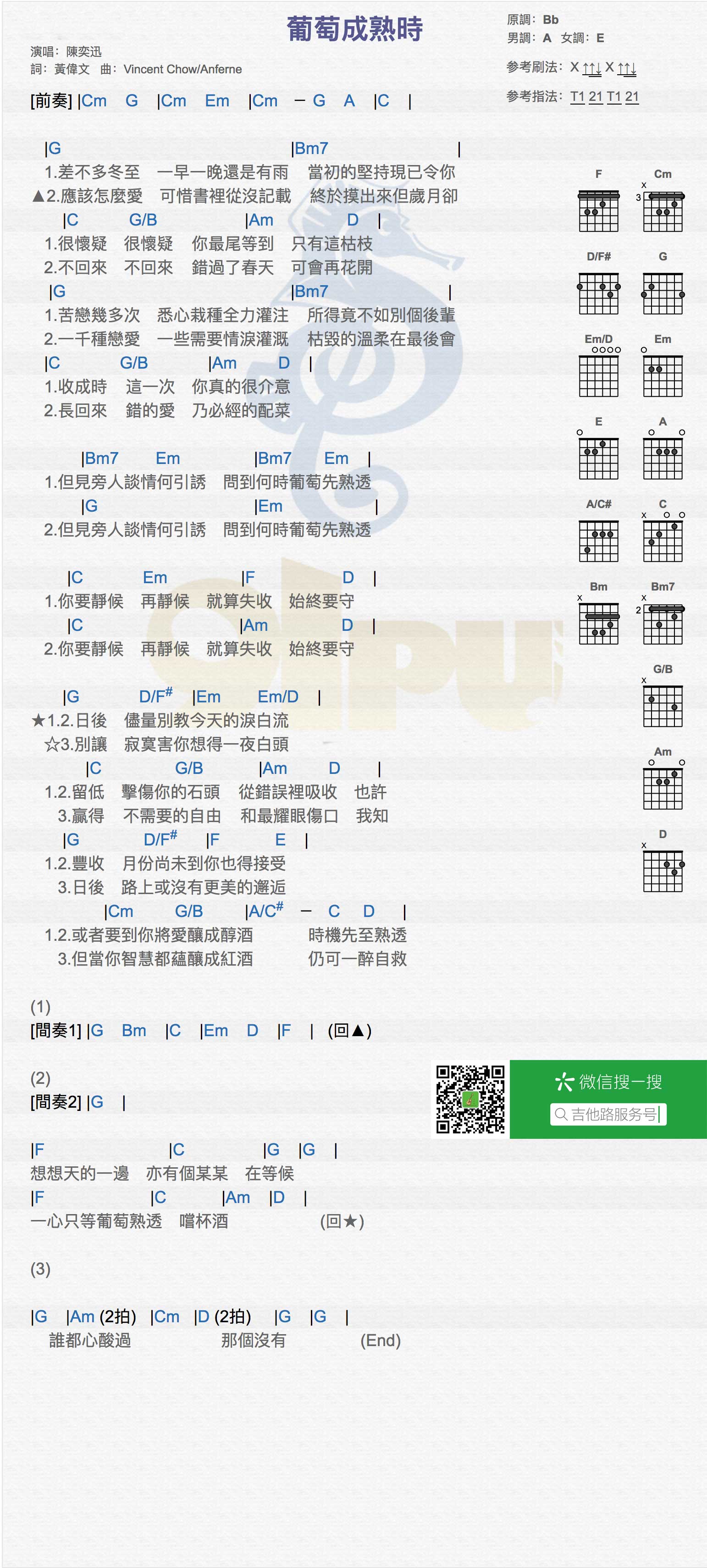 《葡萄成熟时吉他谱》_陈奕迅_吉他图片谱2张 图2