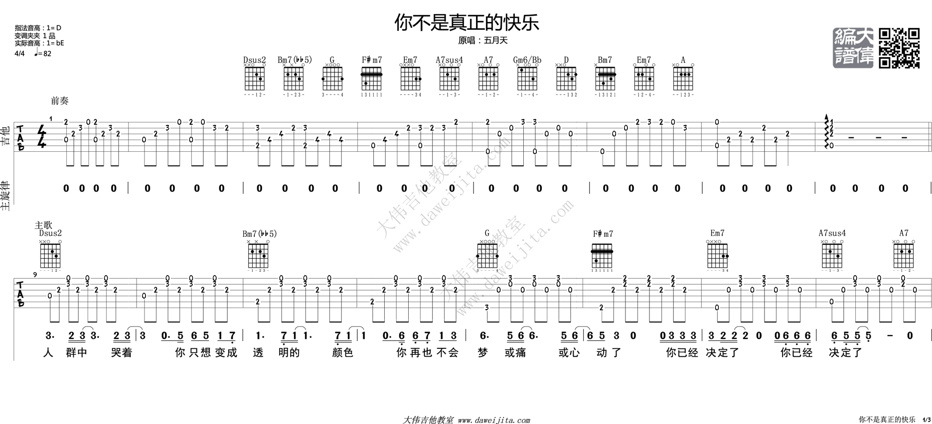 《你不是真正的快乐吉他谱》_五月天_吉他图片谱4张 图2