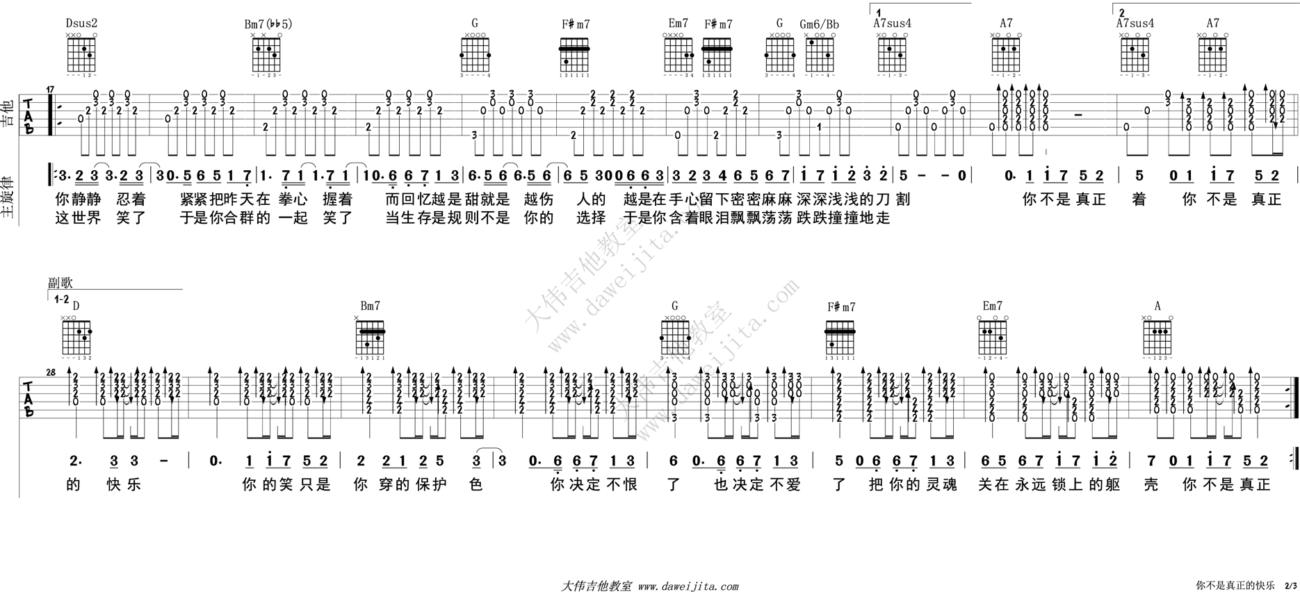 《你不是真正的快乐吉他谱》_五月天_吉他图片谱4张 图3