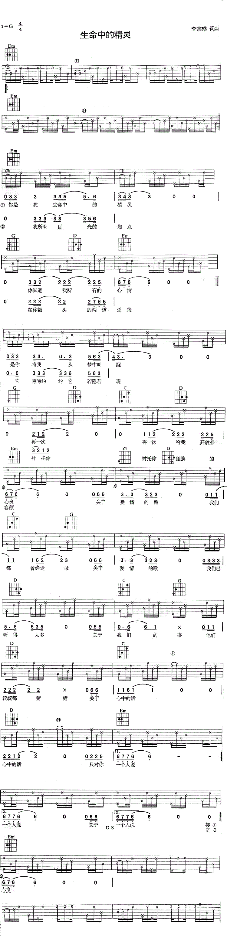《生命中的精灵吉他谱》_李宗盛_吉他图片谱2张 图2