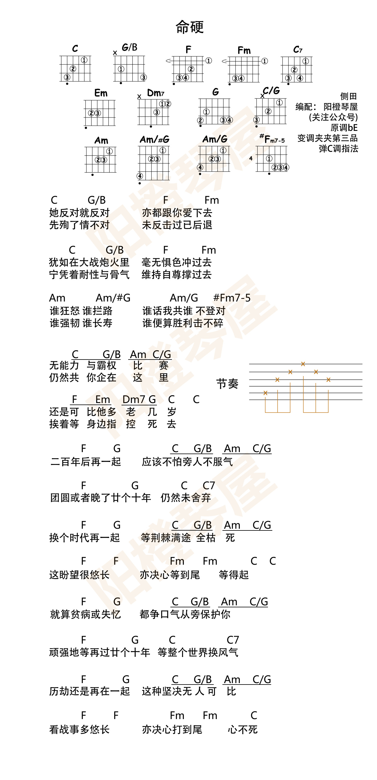 《命硬吉他谱》_侧田_吉他图片谱2张 图2