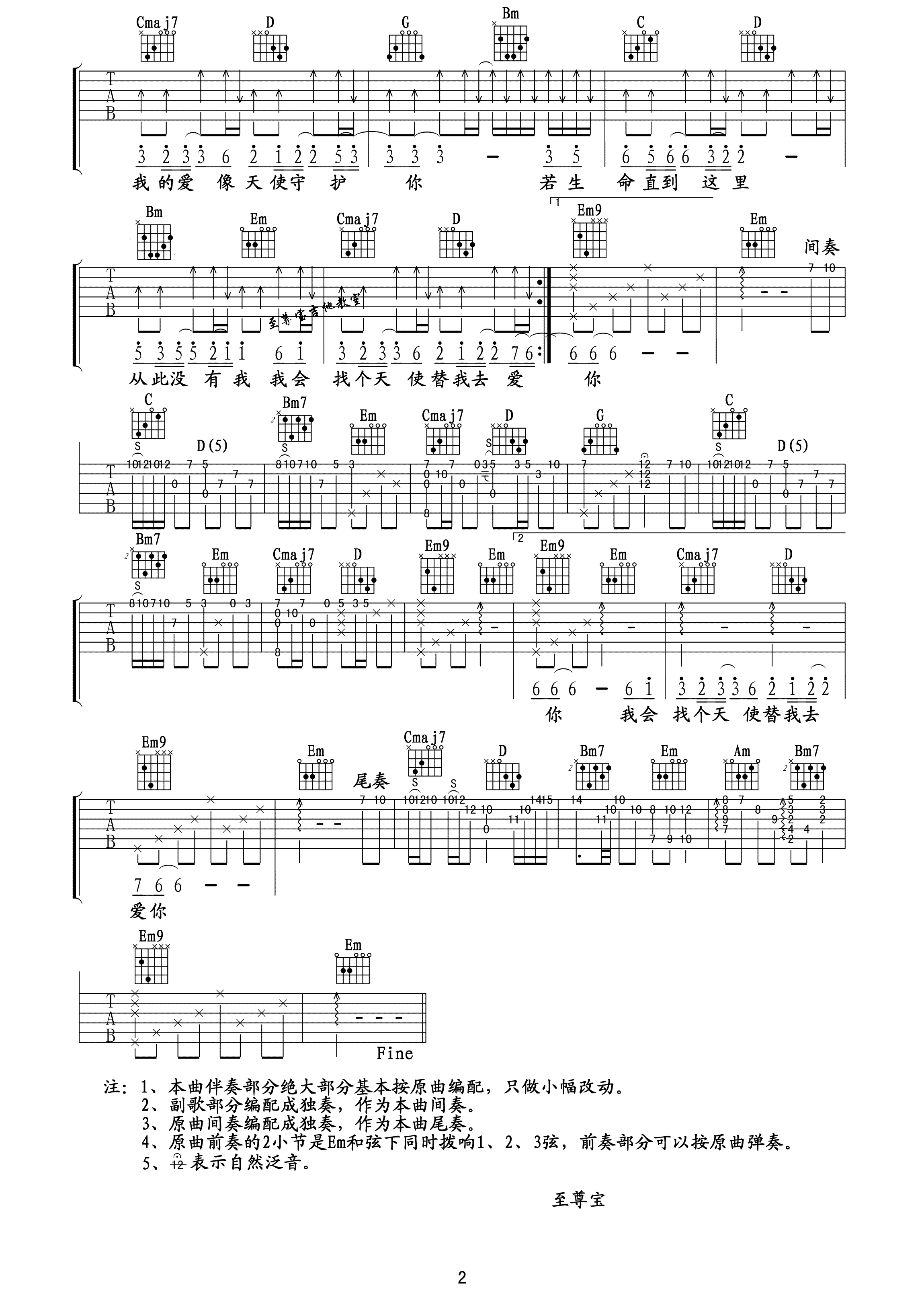 《天使的翅膀吉他谱》_安琥_吉他图片谱3张 图3