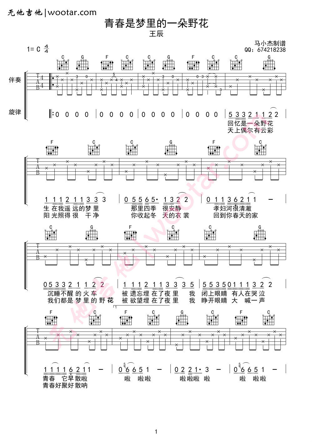 《青春是梦里的一朵野花吉他谱》_王辰_吉他图片谱4张 图2