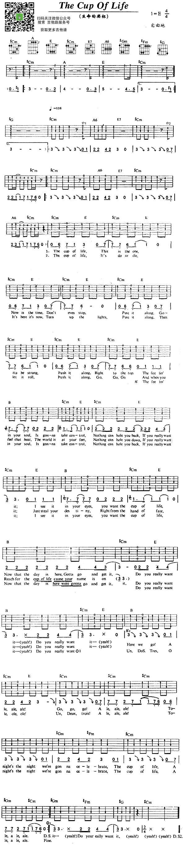 《生命之杯 The Cup Of Life吉他谱》_1998年世界杯主题歌_吉他图片谱2张 图2