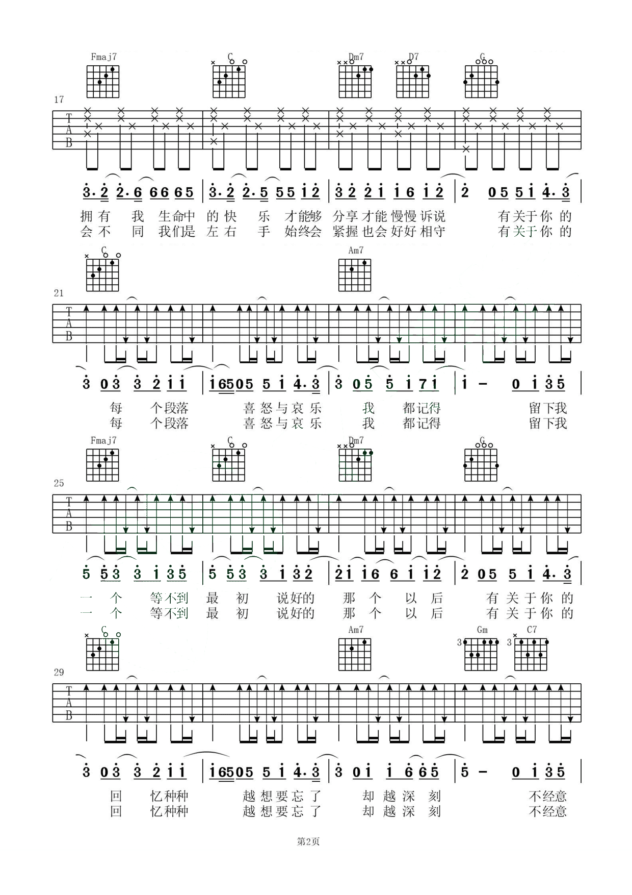 《有关于你吉他谱》_金玟岐_吉他图片谱4张 图3