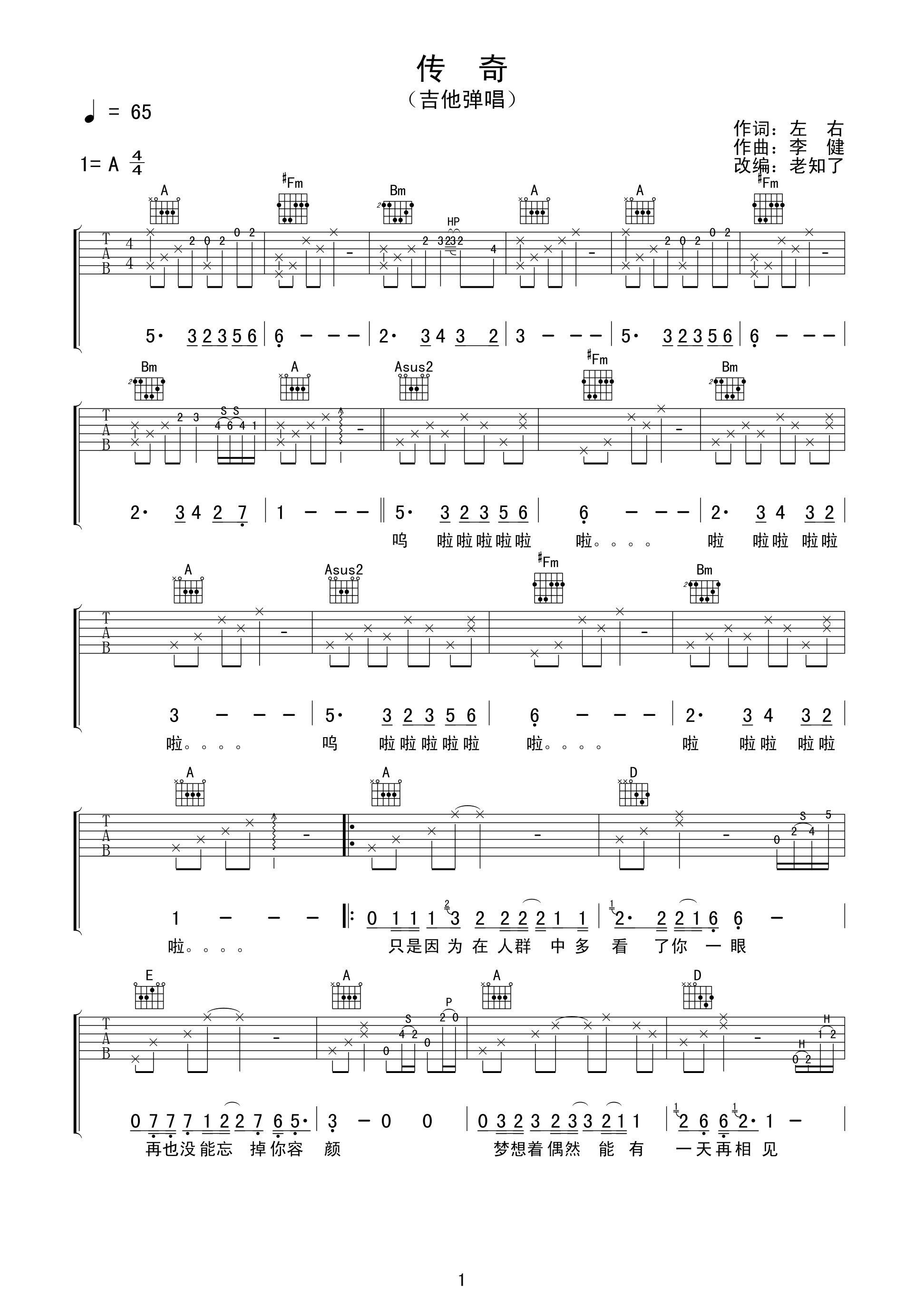 《传奇吉他谱》_王菲_吉他图片谱5张 图2