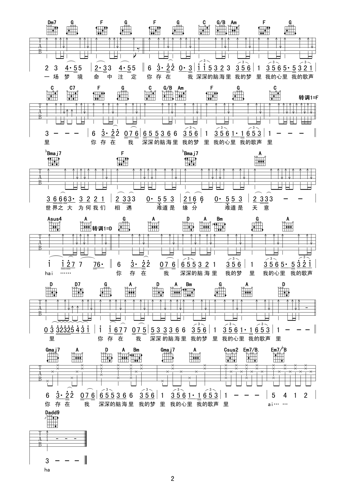 《我的歌声里吉他谱》_曲婉婷_吉他图片谱3张 图3