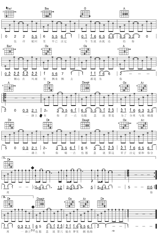 《一路上有你吉他谱》_张学友_吉他图片谱3张 图3
