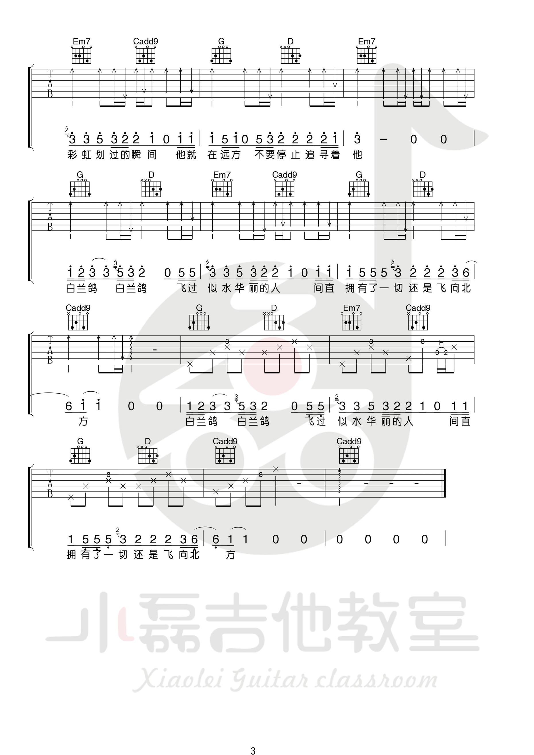 《白兰鸽巡游记吉他谱》_丢火车乐队_吉他图片谱4张 图4