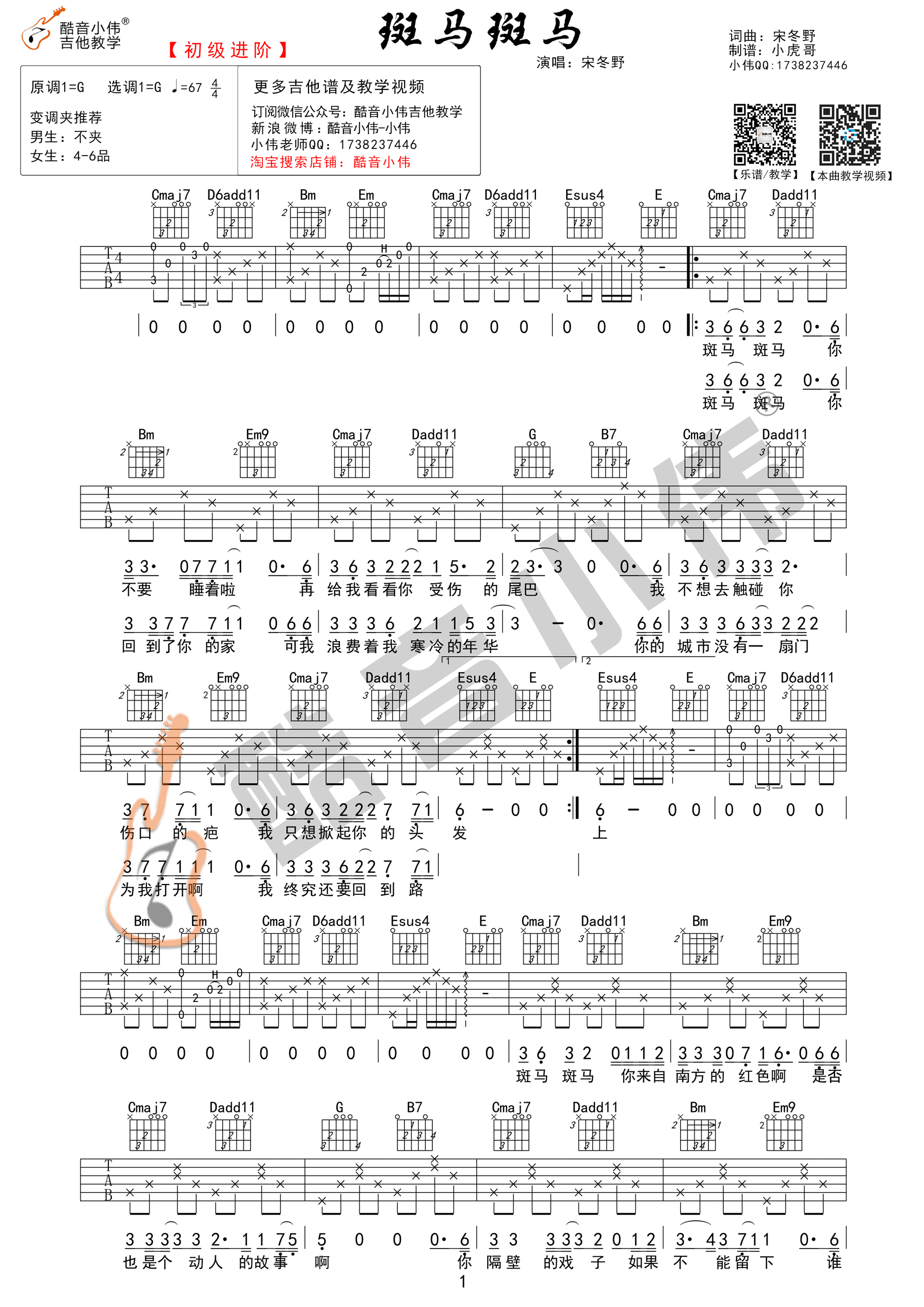 《调原版斑马斑马吉他谱+教学视频吉他谱》_宋冬野_吉他图片谱3张 图2