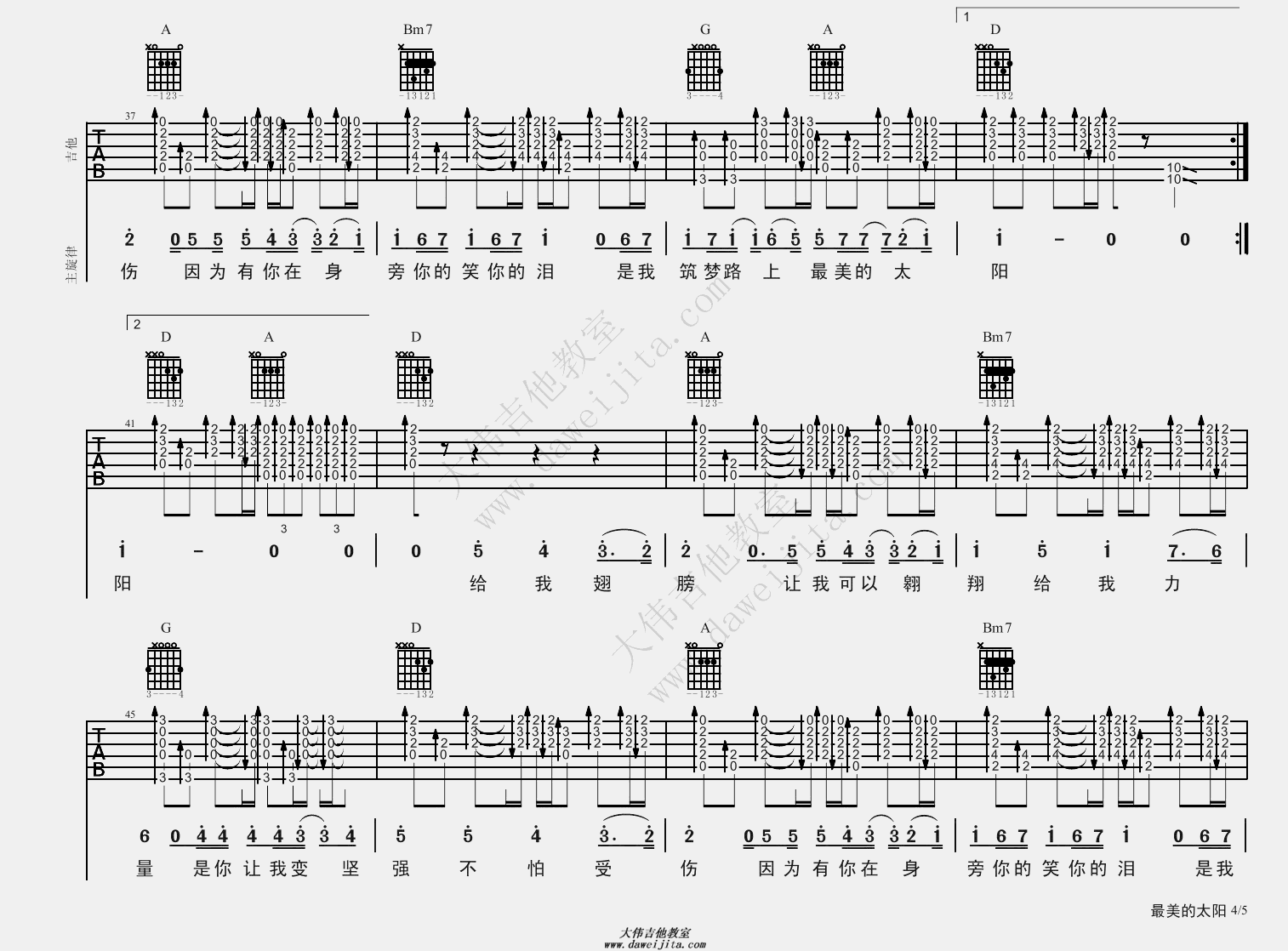 《最美的太阳吉他谱》_张杰_吉他图片谱6张 图5