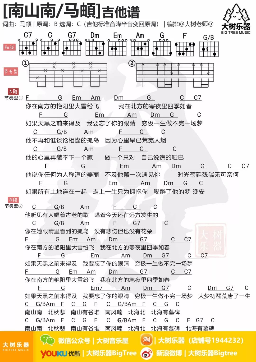 《南山南吉他谱》_马頔_吉他图片谱2张 图2