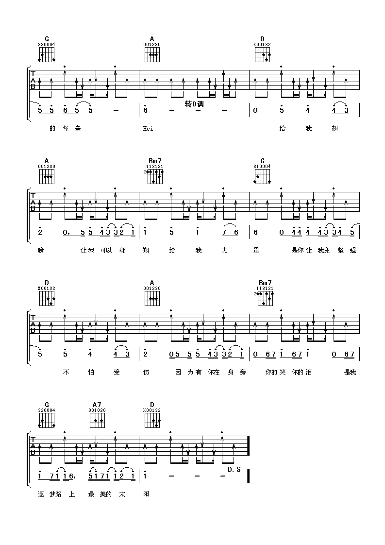 《最美的太阳吉他谱》_张杰_吉他图片谱4张 图4