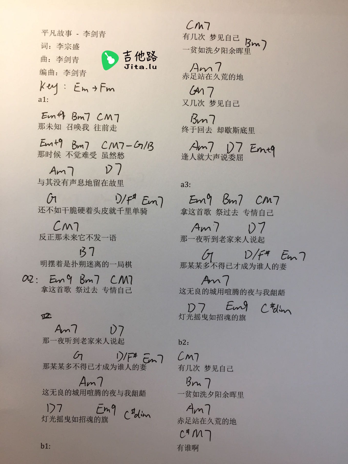 匆匆吉他谱_李剑青_F调弹唱90%专辑版 - 吉他世界