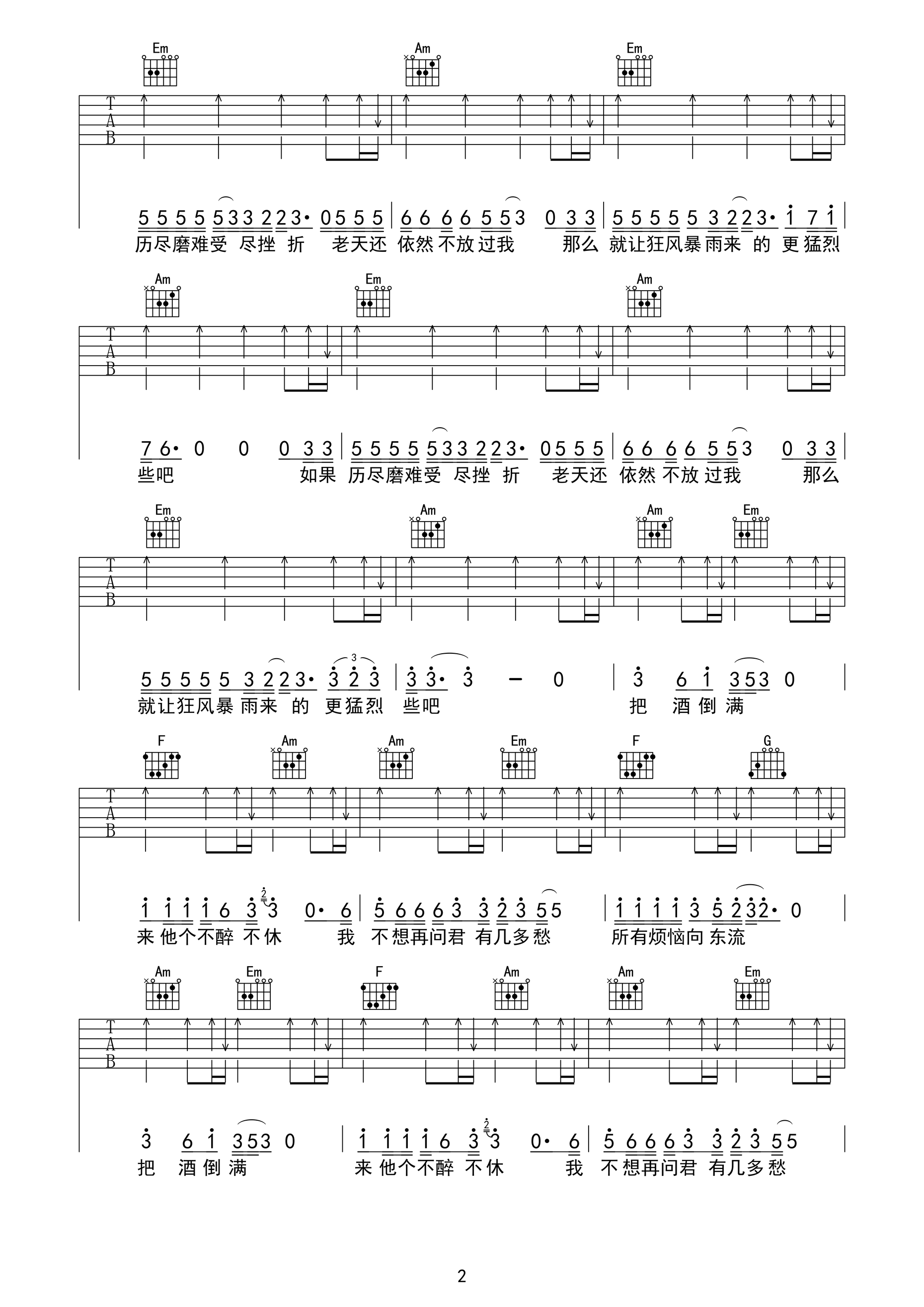 《把酒倒满吉他谱》_李晓杰_D调_吉他图片谱3张 图2