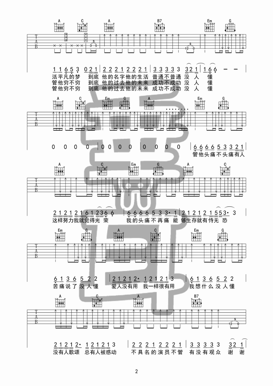 《谢谢侬吉他谱》_陈奕迅_吉他图片谱4张 图3