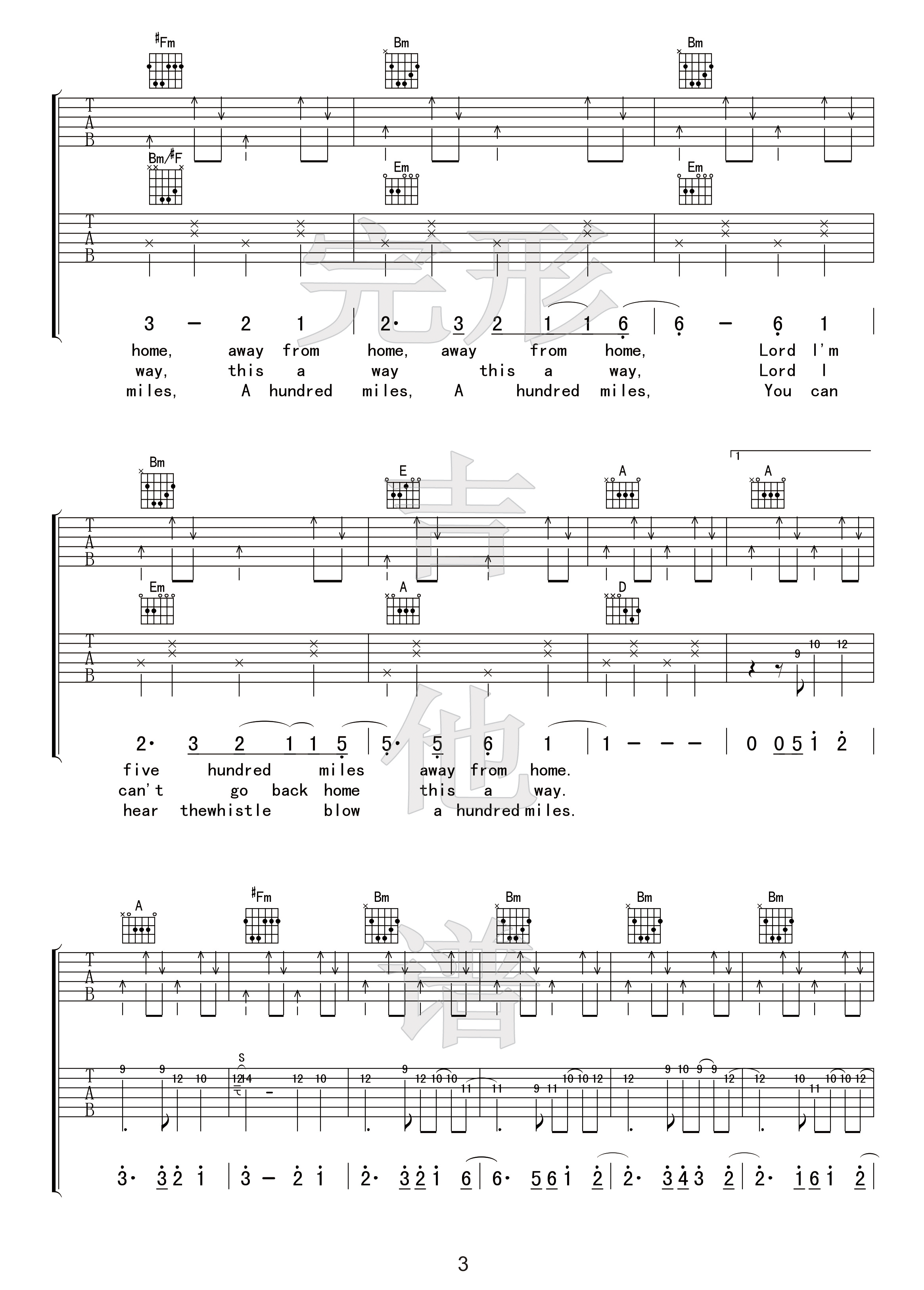 《500 miles/五百英里吉他谱》_Hedy_A调_吉他图片谱4张 图3