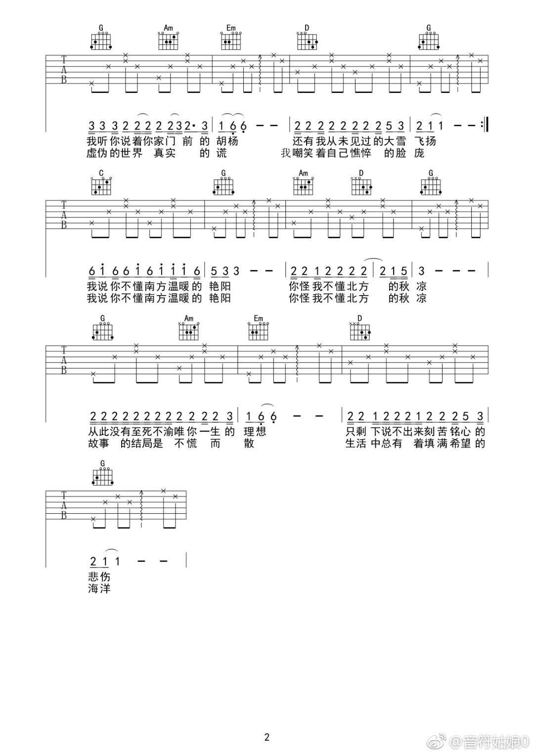 《南北往事吉他谱》_音符姑娘_B调_吉他图片谱2张 图2