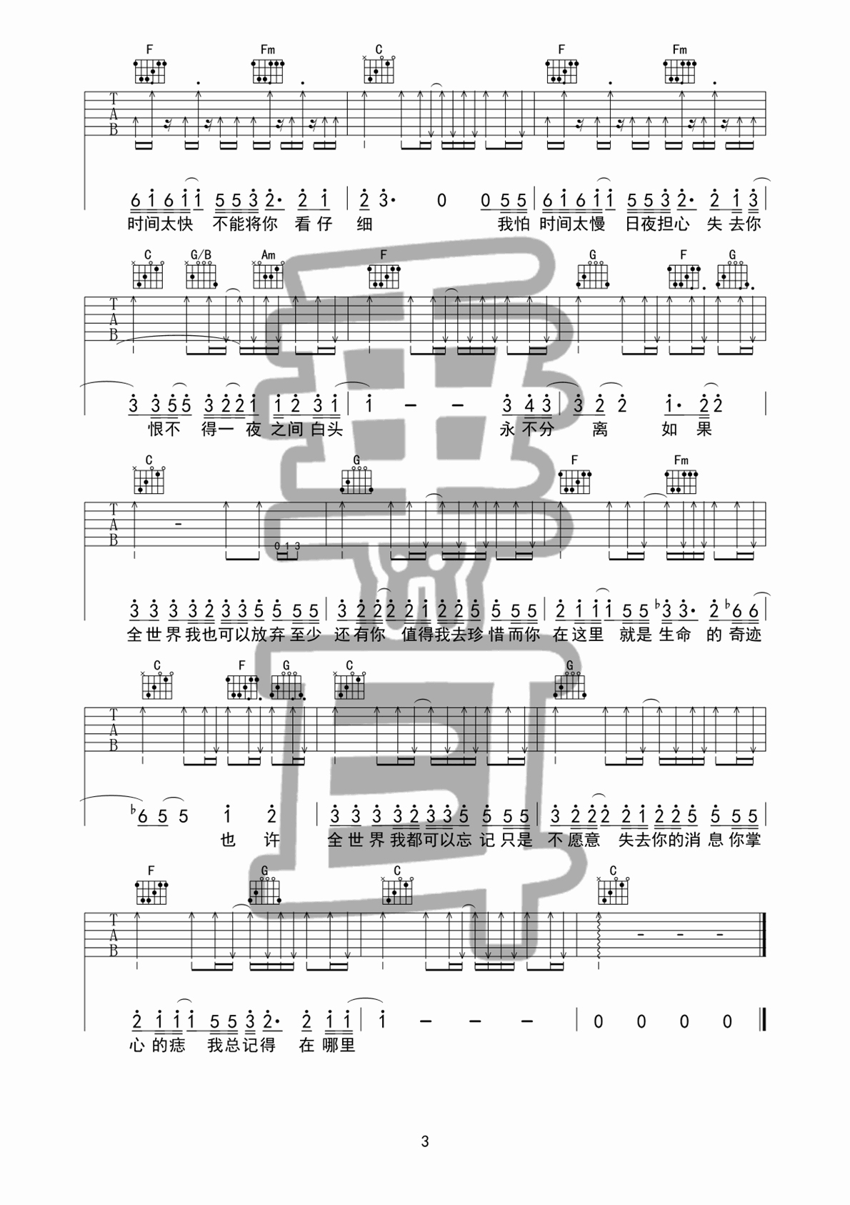 《至少还有你吉他谱》_林忆莲_吉他图片谱3张 图3