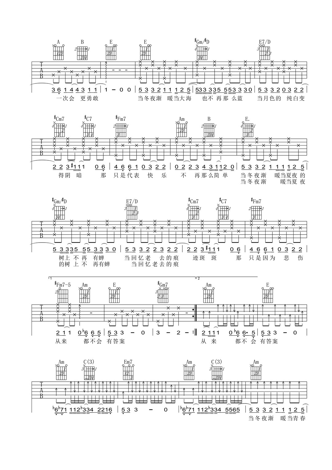《当冬夜渐暖吉他谱》_孙燕姿_E调_吉他图片谱3张 图2