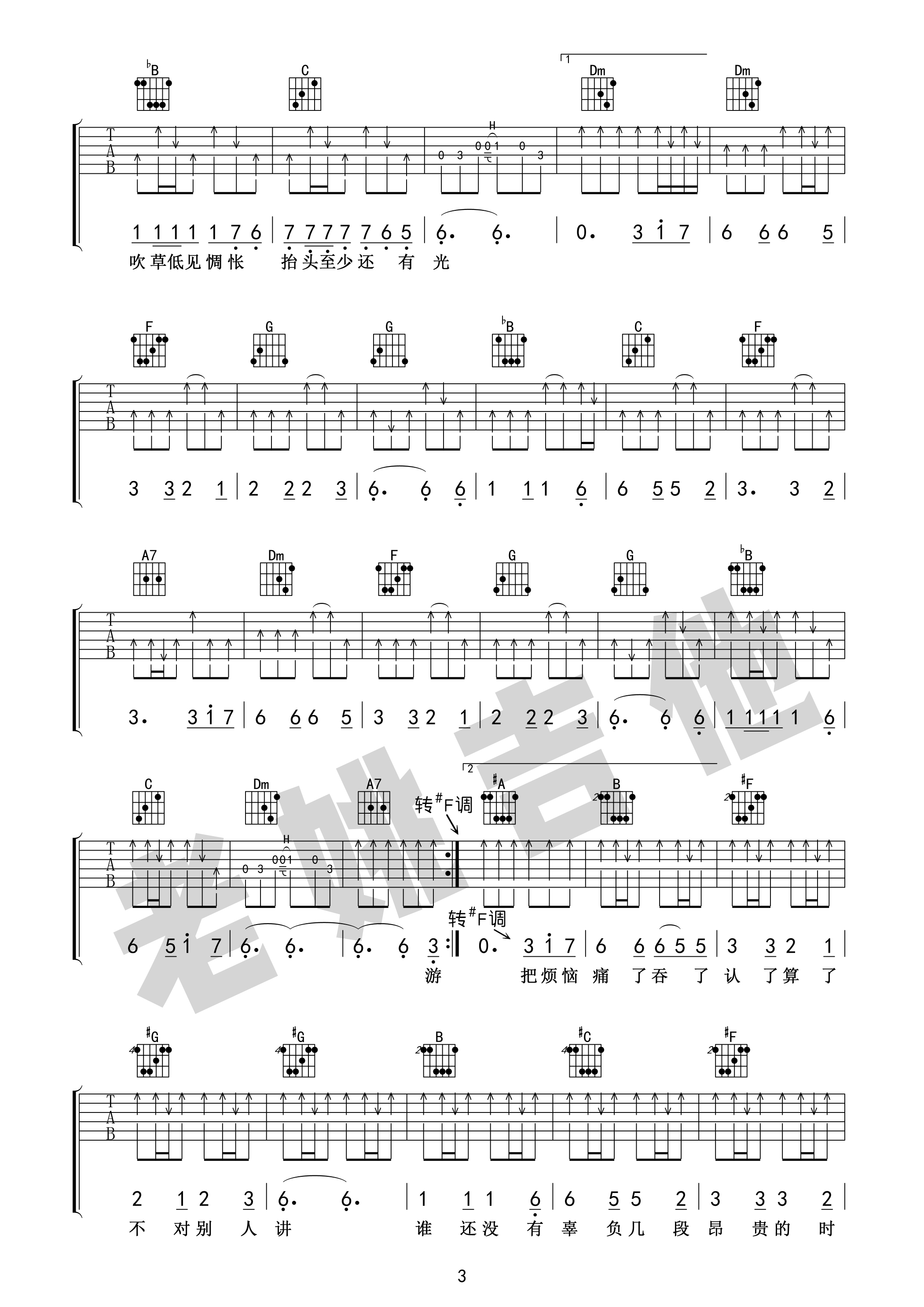 《牧马城市吉他谱》_毛不易_F调_吉他图片谱4张 图3