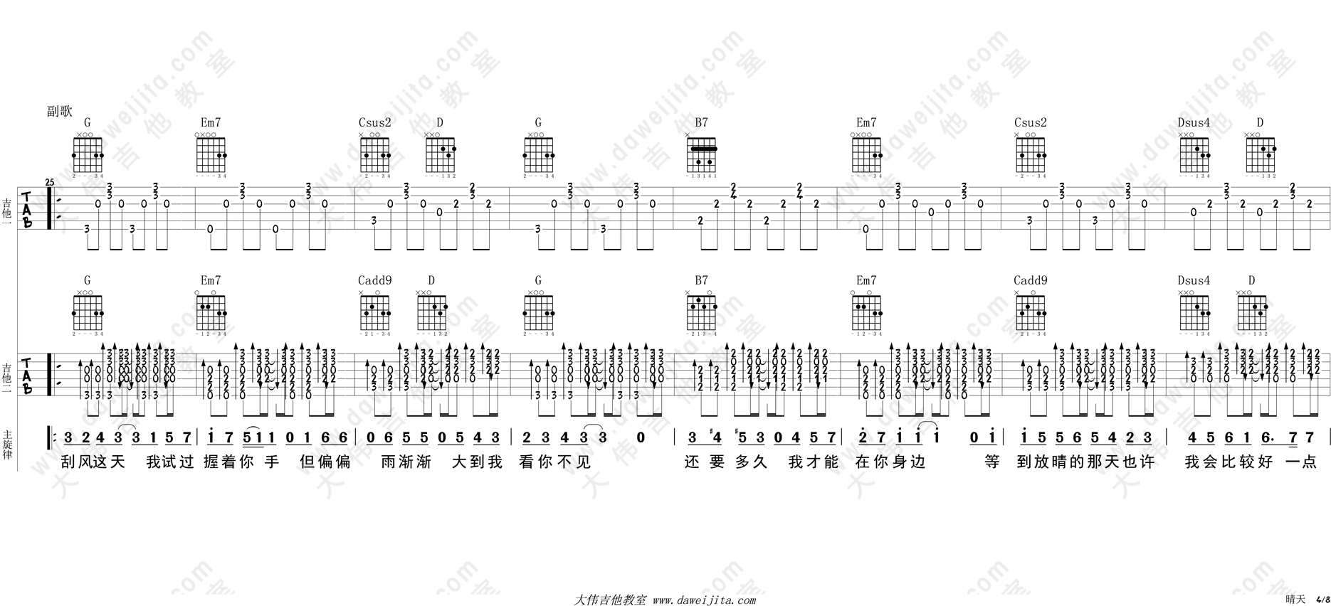 《晴天吉他谱》_周杰伦_G调_吉他图片谱8张 图4