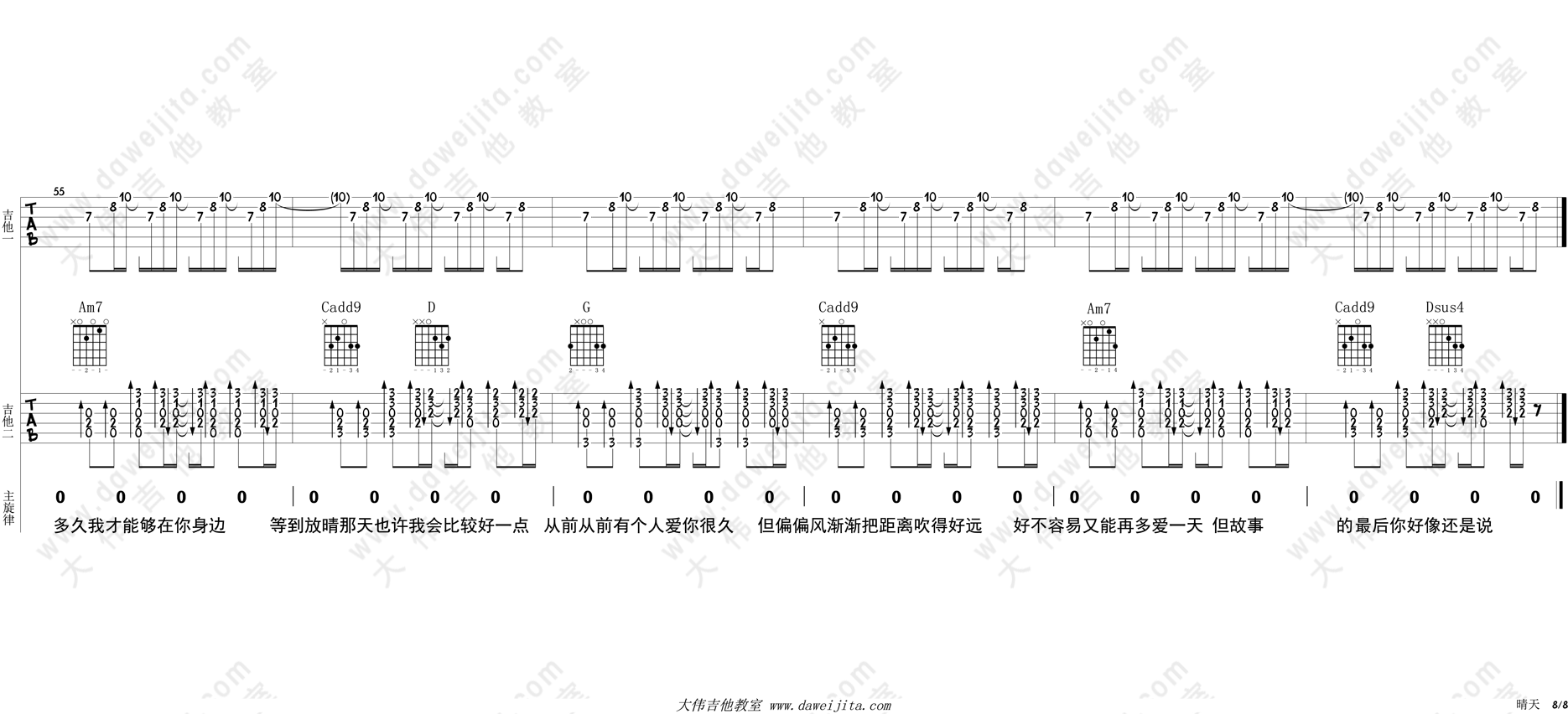 《晴天吉他谱》_周杰伦_G调_吉他图片谱8张 图8