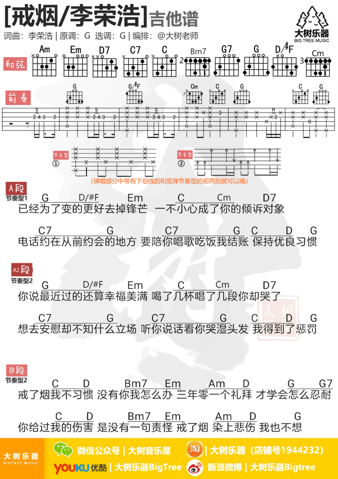 《戒烟 抖音版吉他谱》_戒烟抖音版_吉他图片谱1张 图1