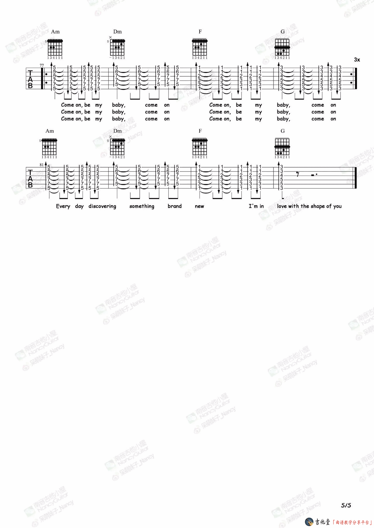 《Shape of You吉他谱》_Ed_吉他图片谱5张 图5