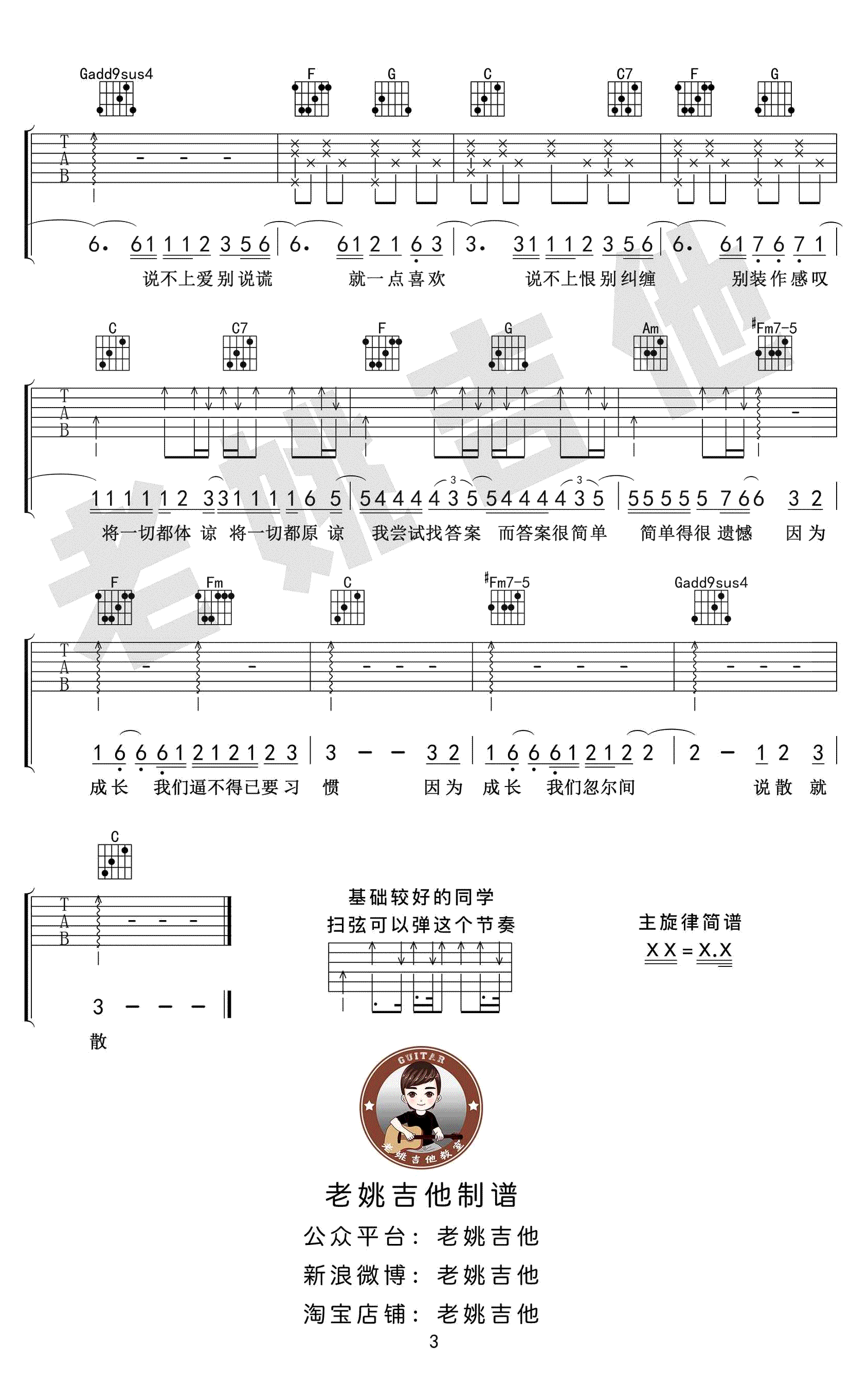 《说散就散吉他谱》_袁娅维_吉他图片谱4张 图4