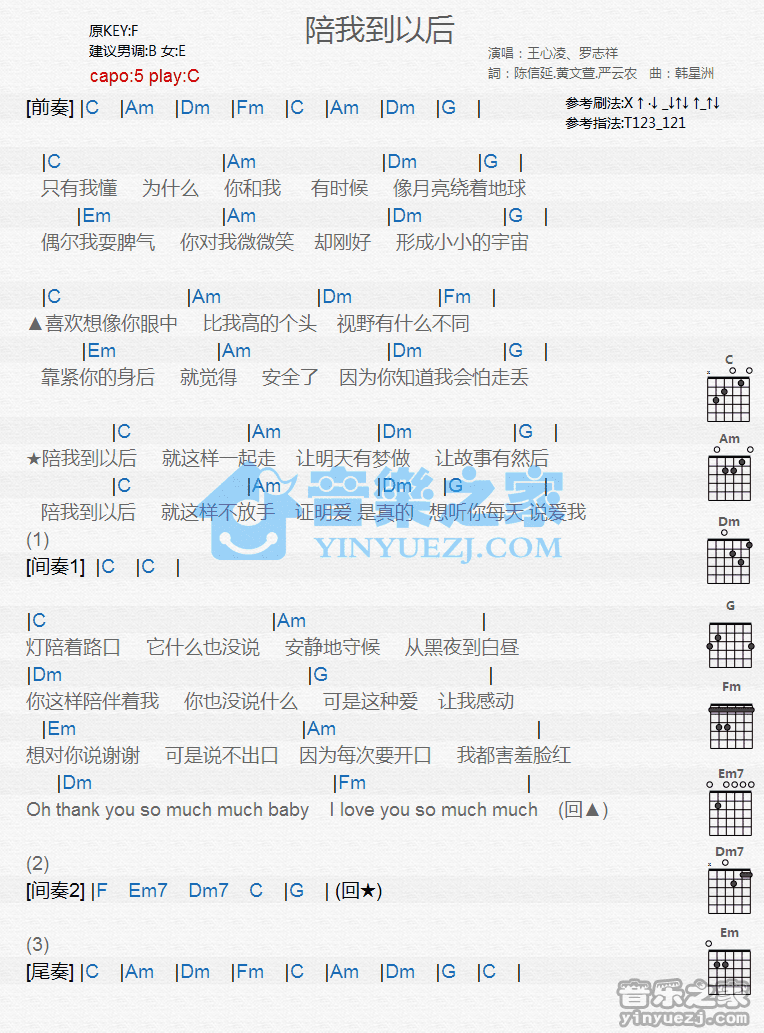 《陪我到以后吉他谱》_王心凌/罗志祥_吉他图片谱1张 图1