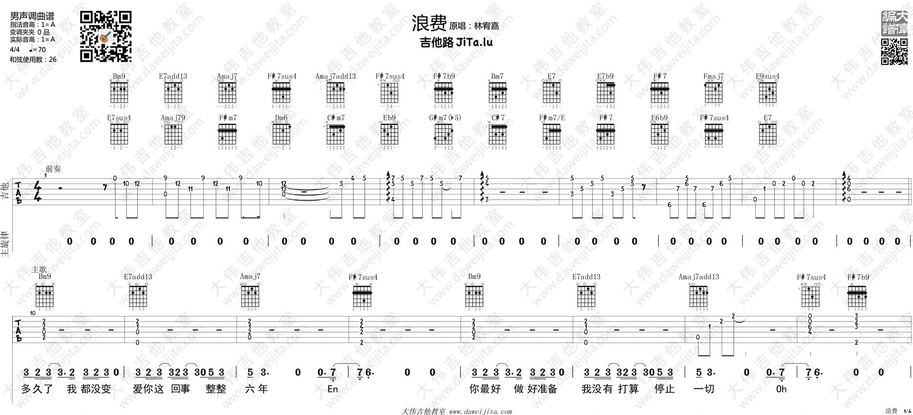 《浪费吉他谱》_林宥嘉_吉他图片谱3张 图1