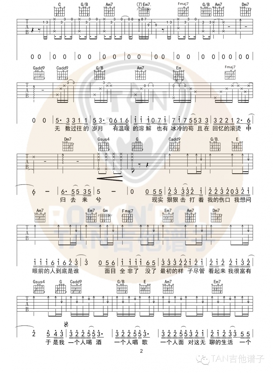《一个人吉他谱》_韩红_吉他图片谱5张 图3