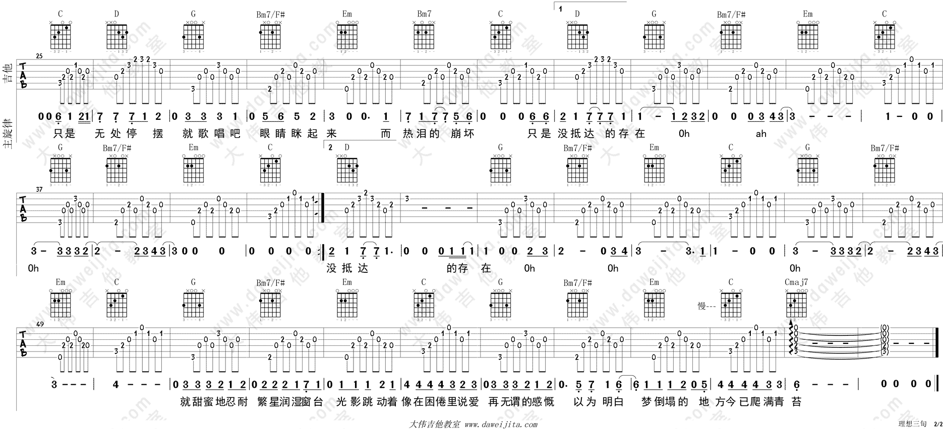 《理想三旬吉他谱》_陈鸿宇_吉他图片谱2张 图2