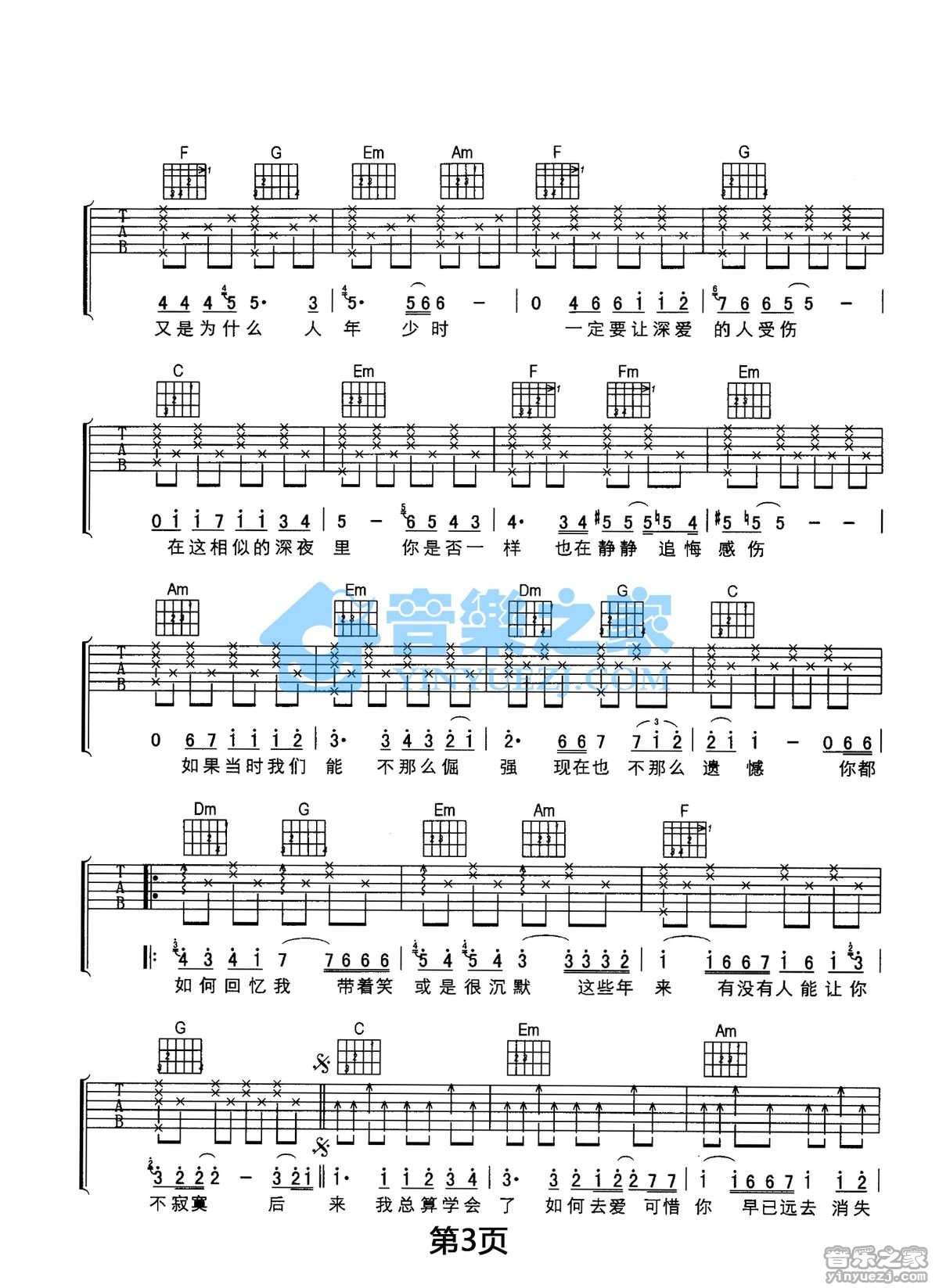 《后来吉他谱》_刘若英_E调_吉他图片谱6张 图3